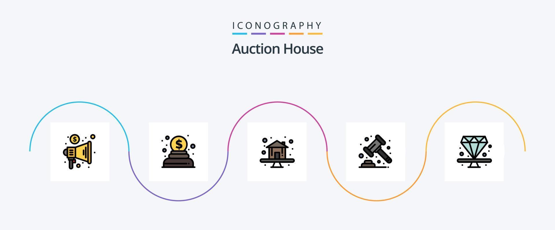 Auction Line Filled Flat 5 Icon Pack Including jewel. premium. home. banking. gavel vector