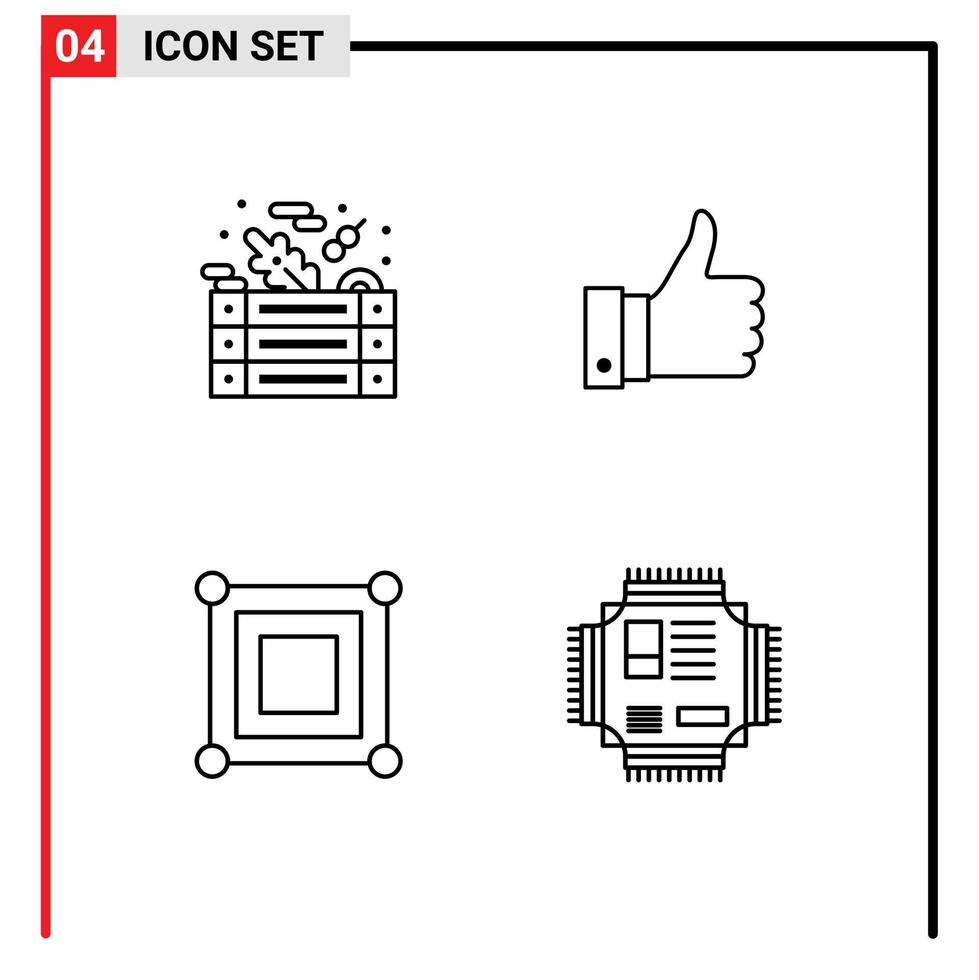 Line Pack of 4 Universal Symbols of green game food good box Editable Vector Design Elements