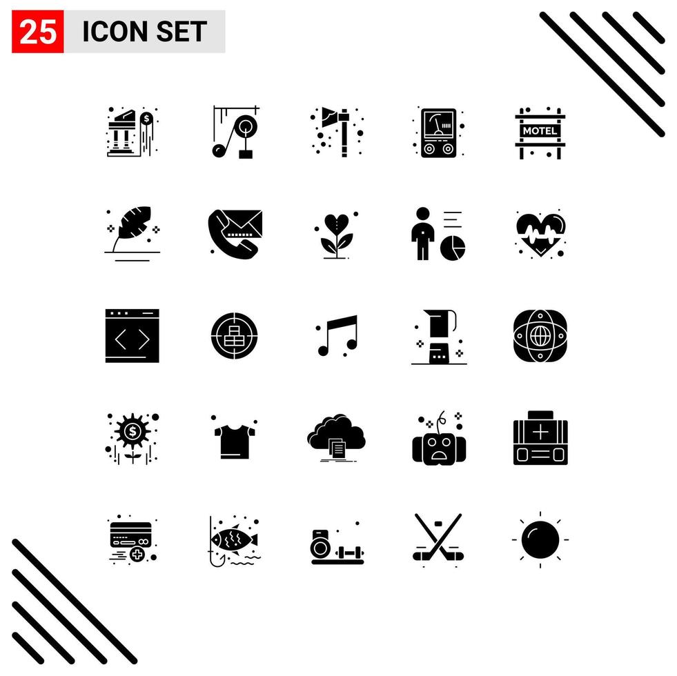 User Interface Pack of 25 Basic Solid Glyphs of travel accommodation axe voltmeter ampere Editable Vector Design Elements