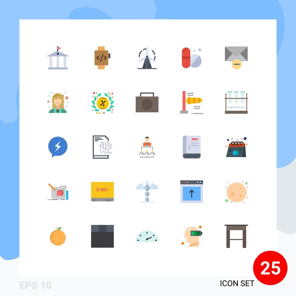 25 iconos creativos, signos y símbolos modernos de correo académico, píldoras de eliminación verde, elementos de diseño vectorial editables vector