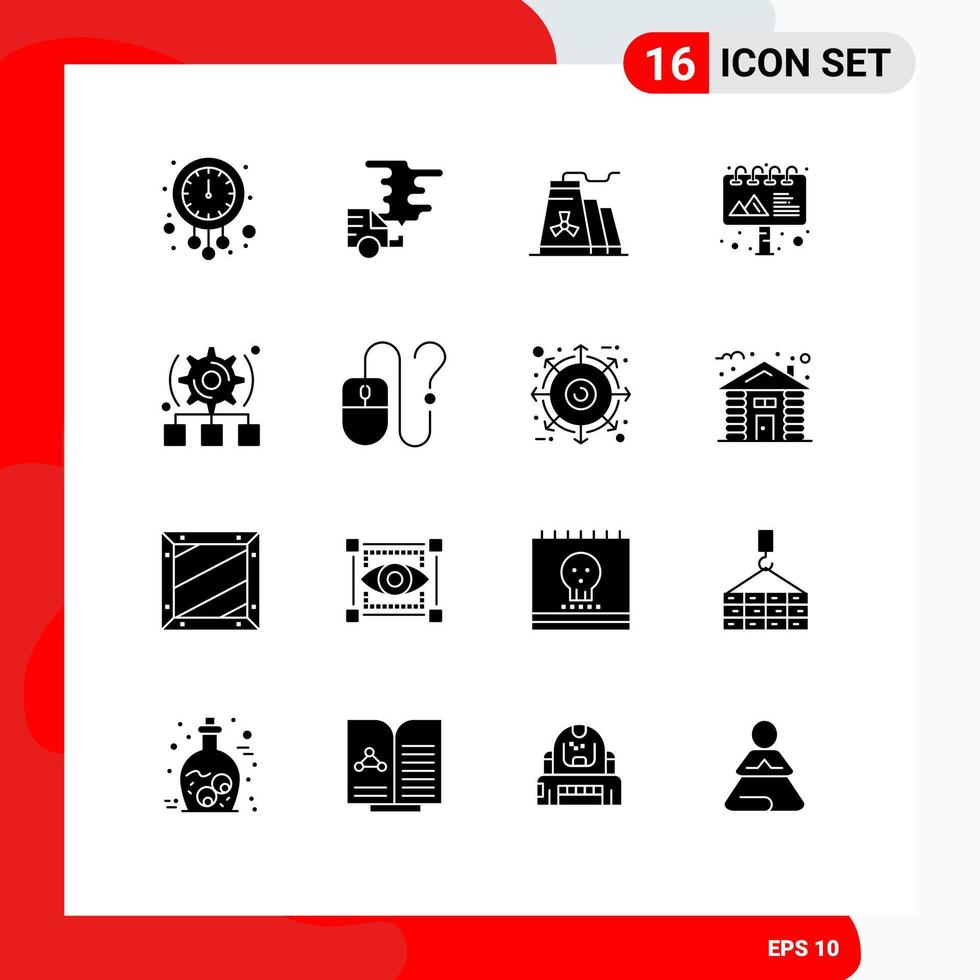 Solid Glyph Pack of 16 Universal Symbols of setting advertising gas ad factory Editable Vector Design Elements