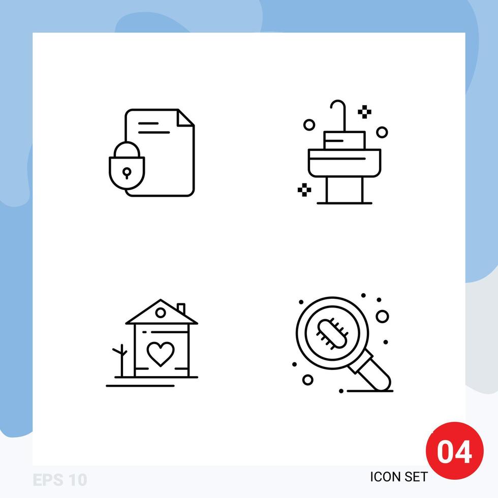 Modern Set of 4 Filledline Flat Colors and symbols such as file house security bath couple Editable Vector Design Elements