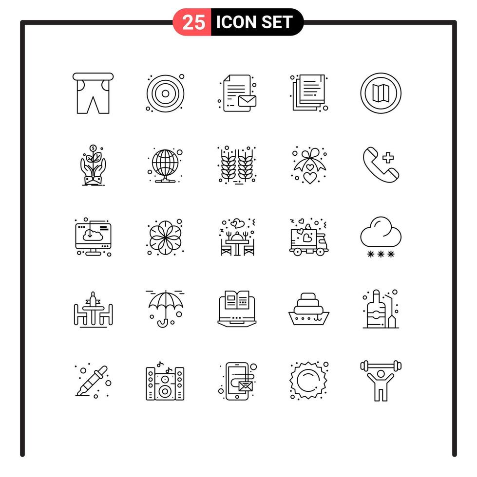 Group of 25 Lines Signs and Symbols for map holiday video duplicate copy Editable Vector Design Elements