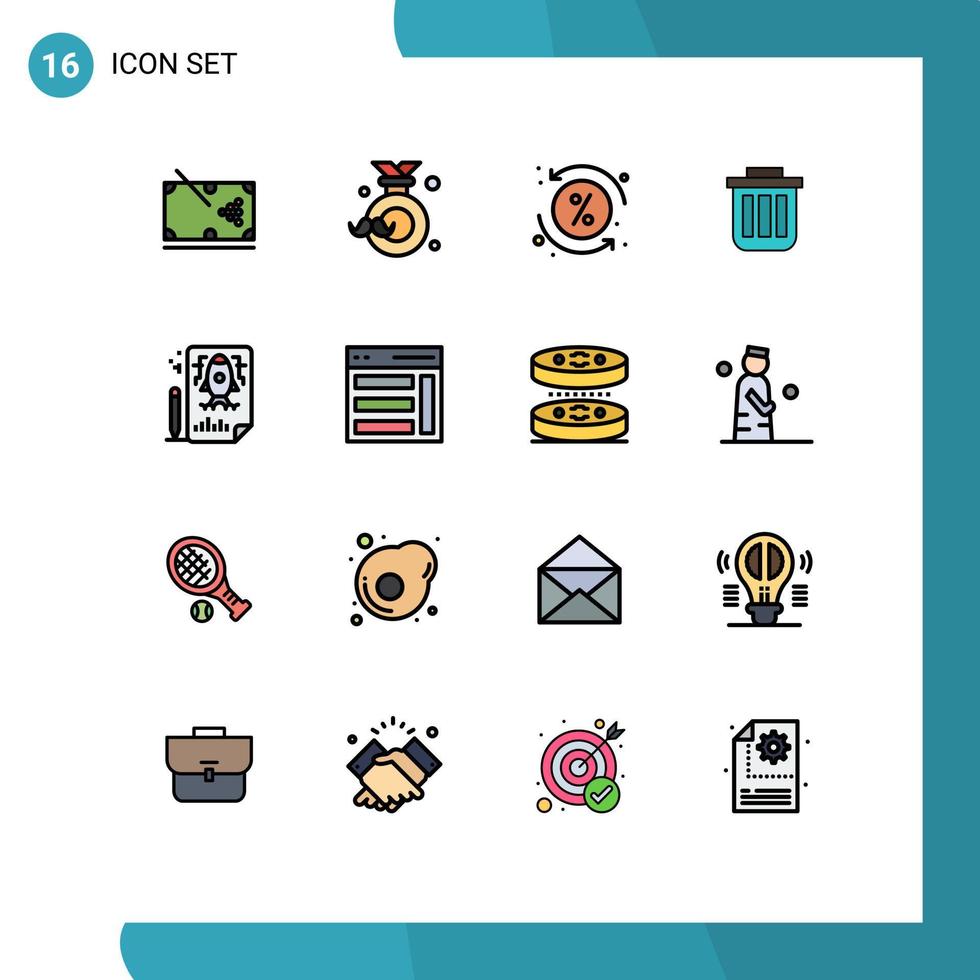 Mobile Interface Flat Color Filled Line Set of 16 Pictograms of can basket fathers day trash percent Editable Creative Vector Design Elements