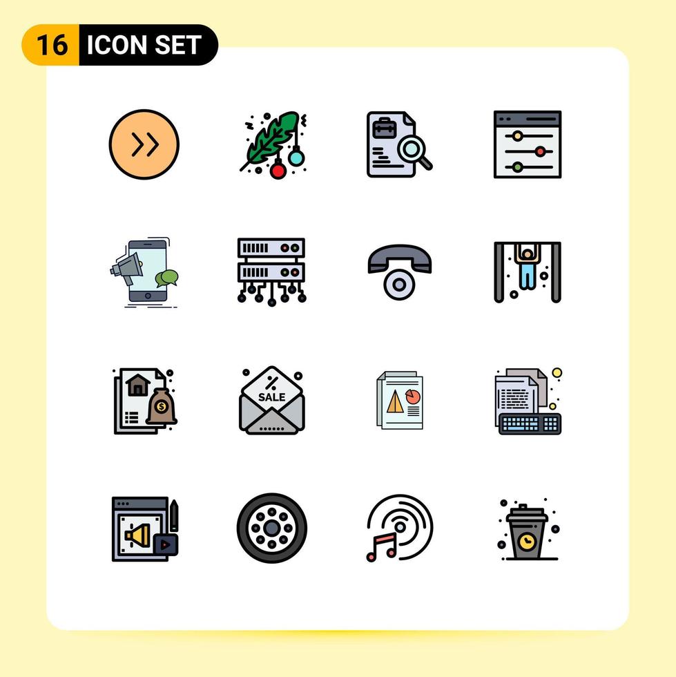 Pictogram Set of 16 Simple Flat Color Filled Lines of marketing user worker settings communication Editable Creative Vector Design Elements