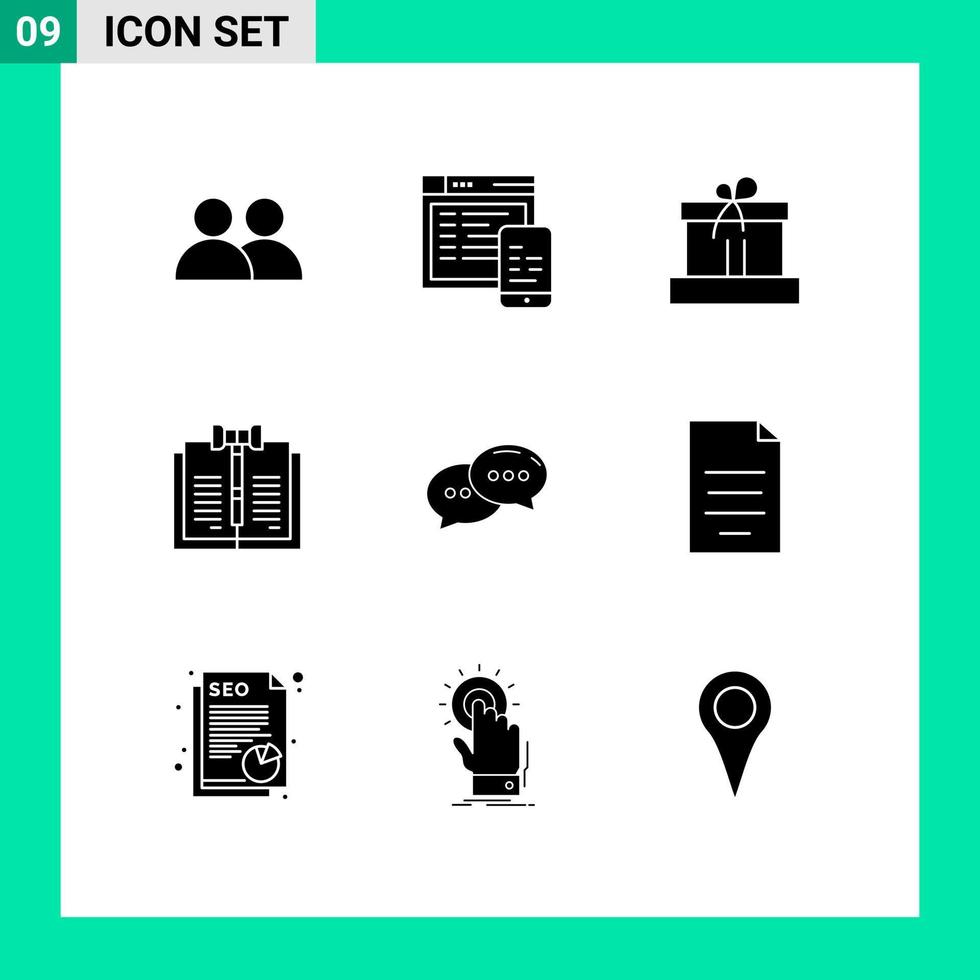 Set of 9 Commercial Solid Glyphs pack for chat law gift digital business Editable Vector Design Elements