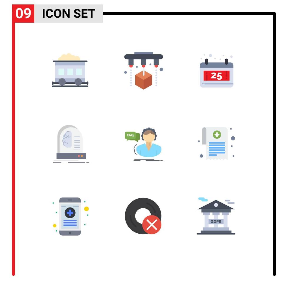 Stock Vector Icon Pack of 9 Line Signs and Symbols for consultation assistance date faq intelligence Editable Vector Design Elements