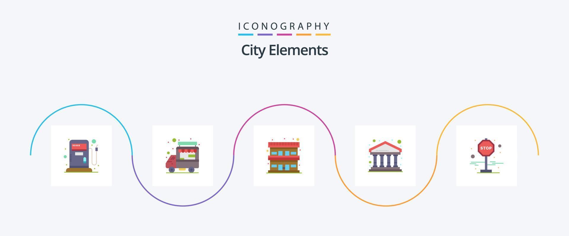 paquete de iconos flat 5 de elementos de la ciudad que incluye parada. junta. alojamiento. edificio. ciudad vector