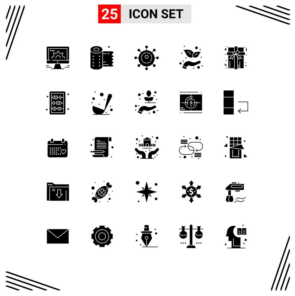 conjunto moderno de 25 pictogramas de glifos sólidos de elementos de diseño de vectores editables de crecimiento de inicio de tejido de caja actual