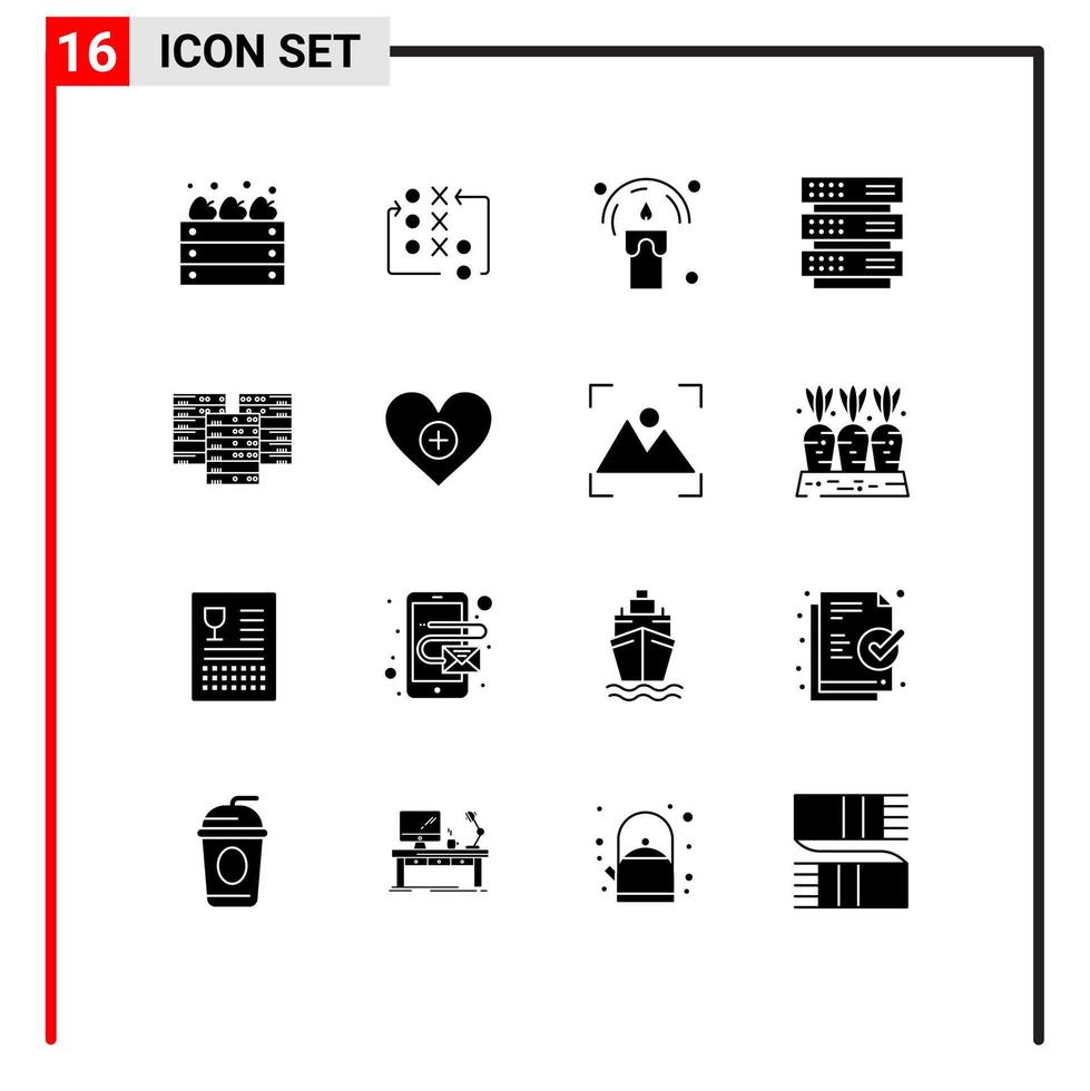 Pictogram Set of 16 Simple Solid Glyphs of center storage tactical rack night Editable Vector Design Elements