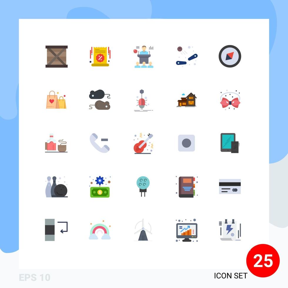 Pack of 25 creative Flat Colors of game pinball sale seminar convention Editable Vector Design Elements
