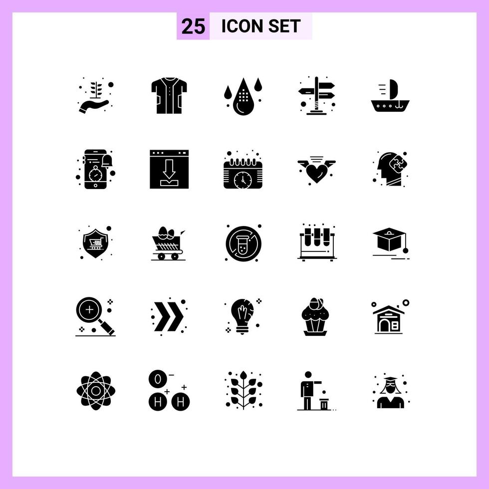 25 Universal Solid Glyphs Set for Web and Mobile Applications ship arrows coding navigation drop Editable Vector Design Elements