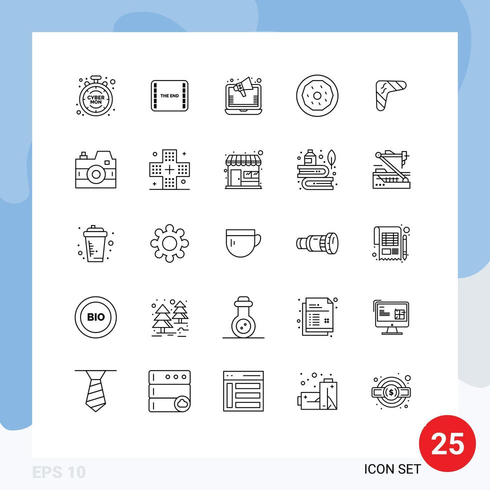 Pack of 25 Modern Lines Signs and Symbols for Web Print Media such as australian snack ads food dessert Editable Vector Design Elements