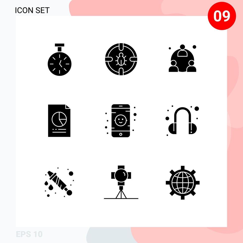 Modern Set of 9 Solid Glyphs Pictograph of graph economy security document network Editable Vector Design Elements