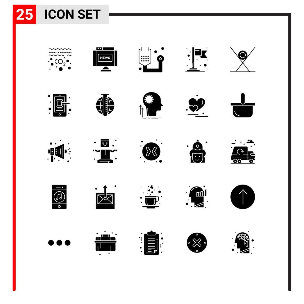 Group of 25 Solid Glyphs Signs and Symbols for fast food map disease location medicine Editable Vector Design Elements