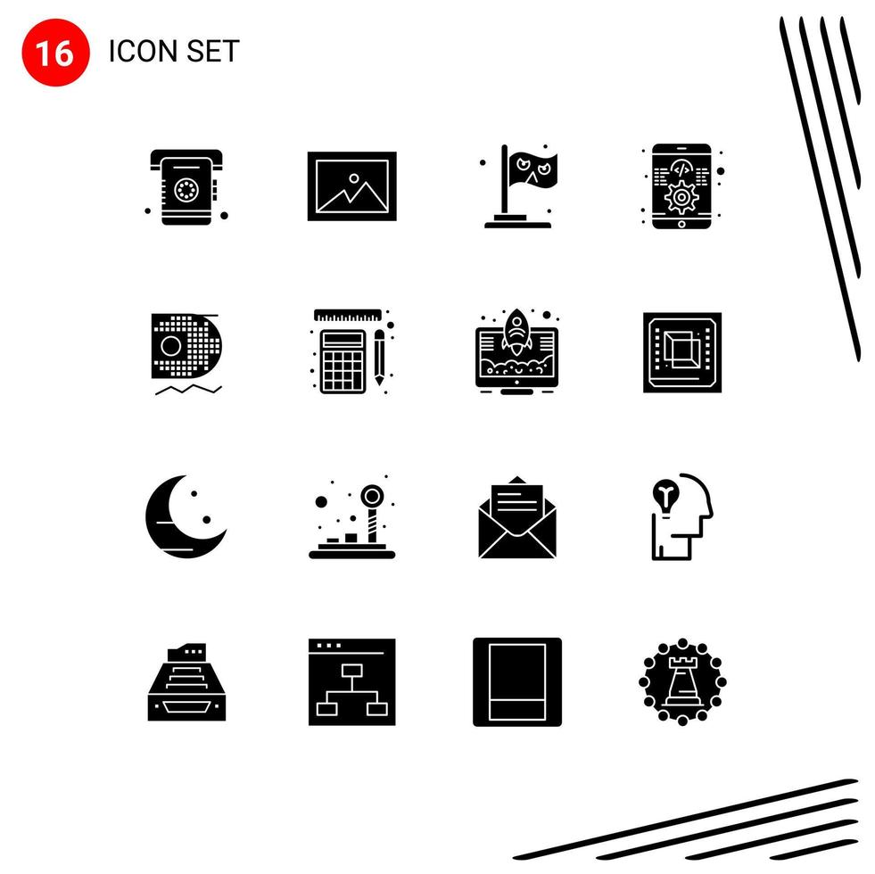 Pictogram Set of 16 Simple Solid Glyphs of data scince data halloween responsive development Editable Vector Design Elements