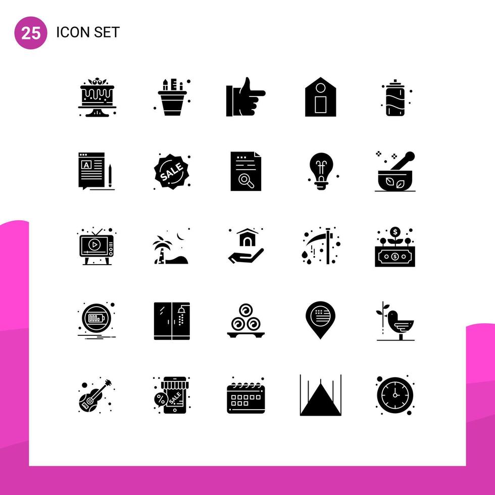 Modern Set of 25 Solid Glyphs and symbols such as summer drink pot tag label Editable Vector Design Elements