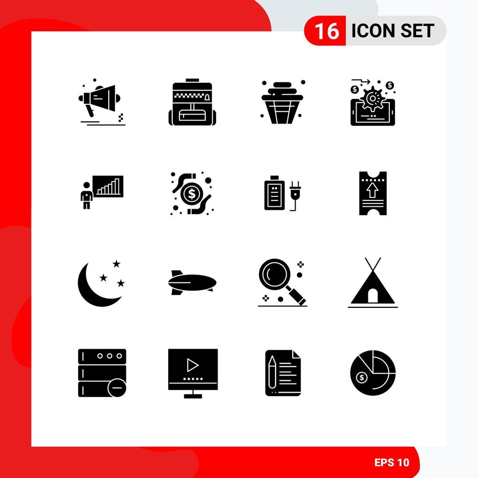 16 User Interface Solid Glyph Pack of modern Signs and Symbols of chart graph cake online evaluation analytics Editable Vector Design Elements
