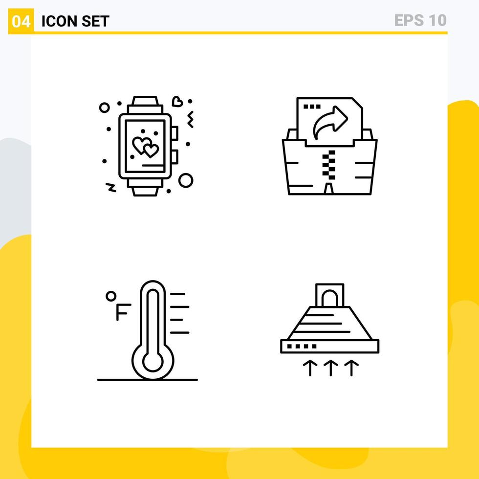 Set of 4 Modern UI Icons Symbols Signs for clock light watch file sun Editable Vector Design Elements