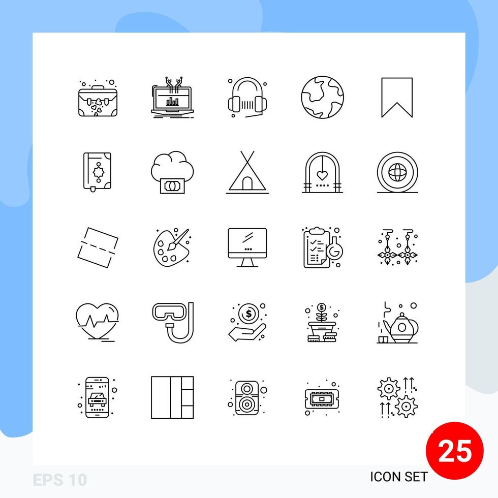 Universal Icon Symbols Group of 25 Modern Lines of geography globe platform earth music Editable Vector Design Elements
