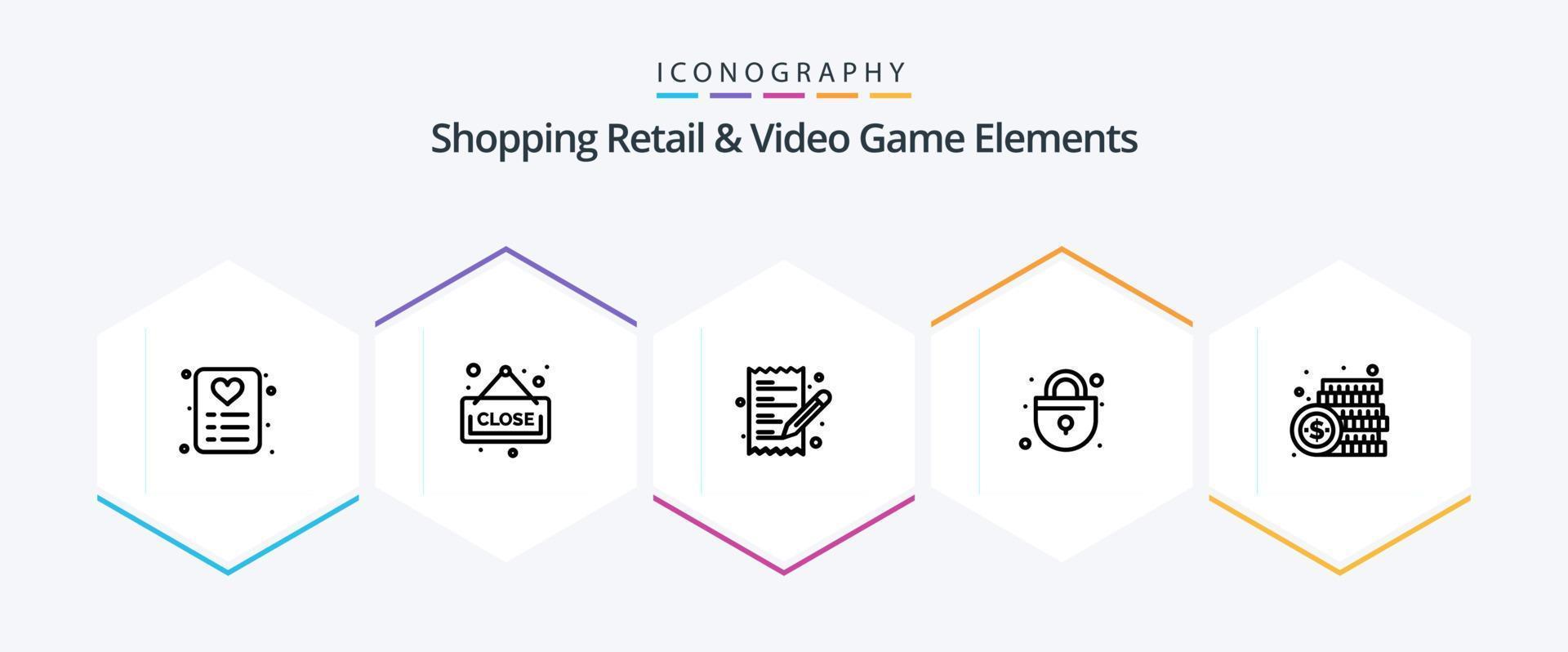 Shoping Retail And Video Game Elements 25 Line icon pack including payment. dollar. paper. currency. shopping vector