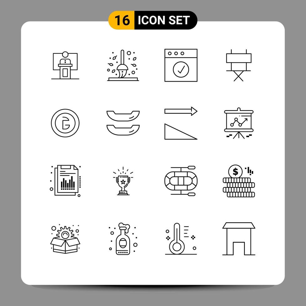 Set of 16 Commercial Outlines pack for film chair broom mac app Editable Vector Design Elements