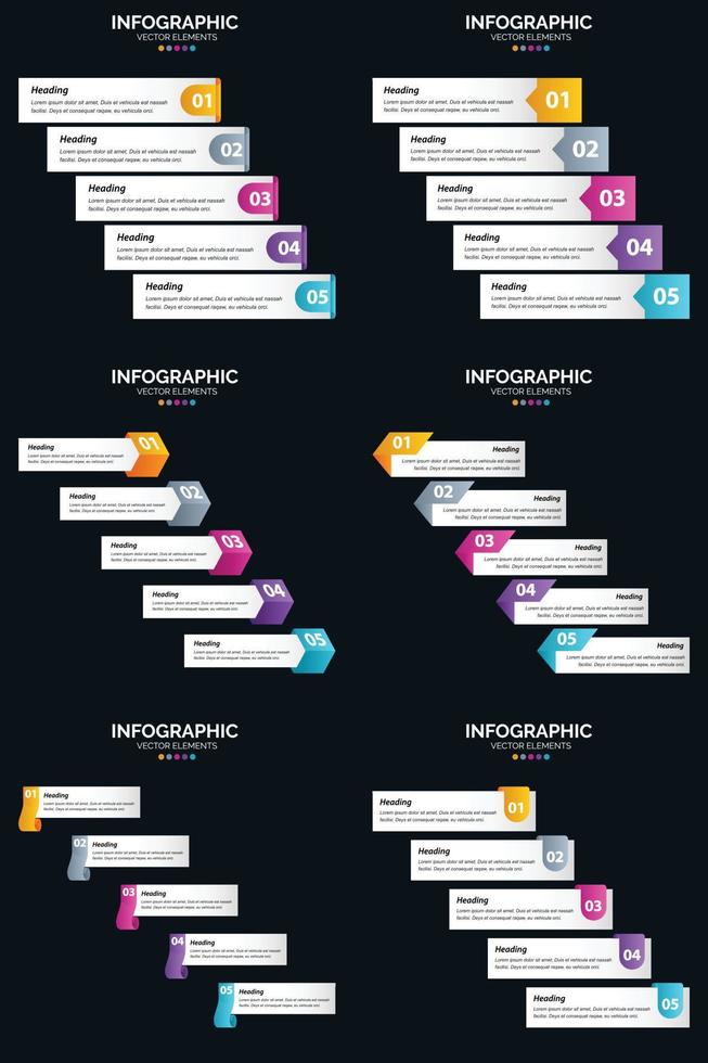 Vector 6 Infographics Pack Presentation slide template 5 Steps cycle diagrams and timelines