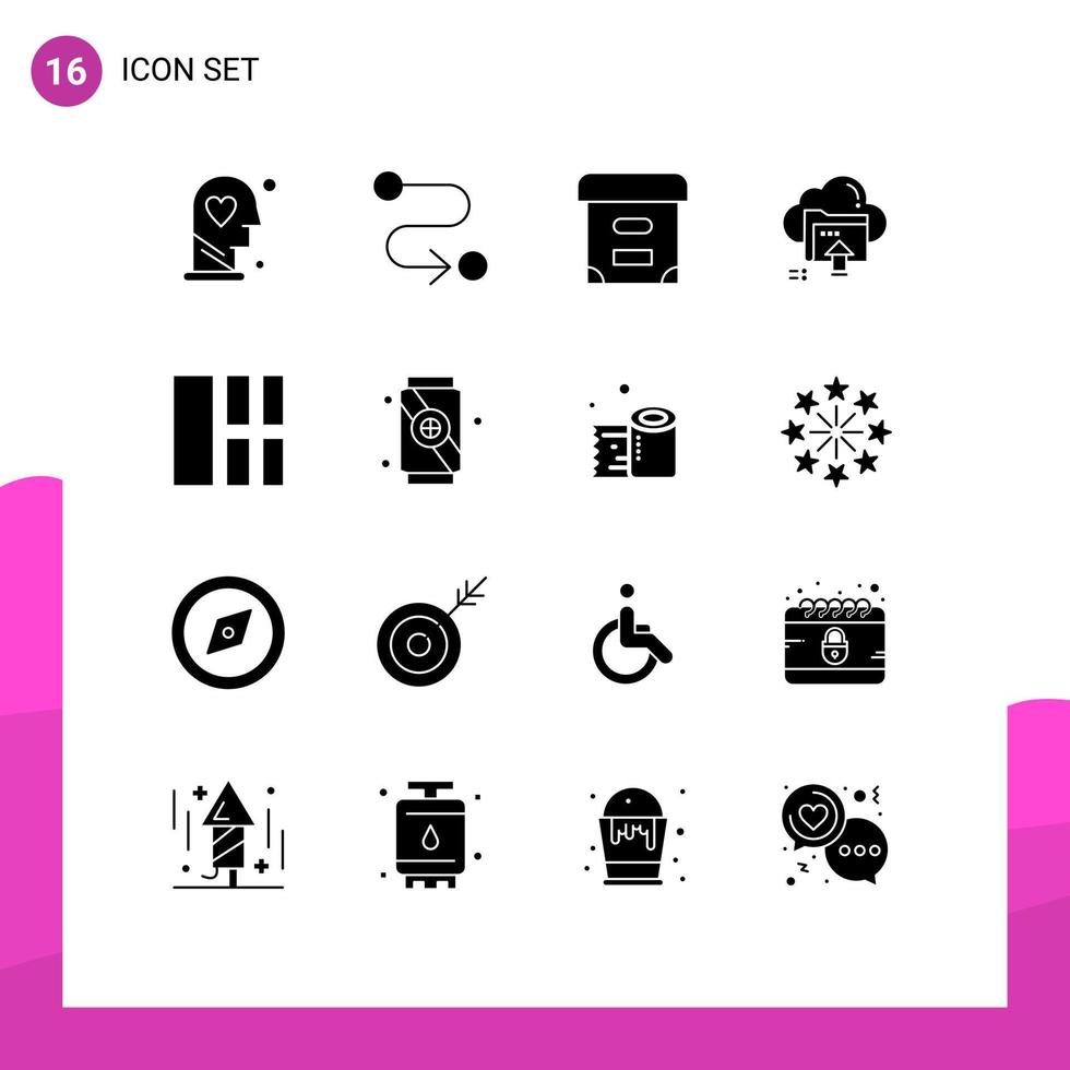 Set of 16 Commercial Solid Glyphs pack for image computing archive cloud arrow Editable Vector Design Elements