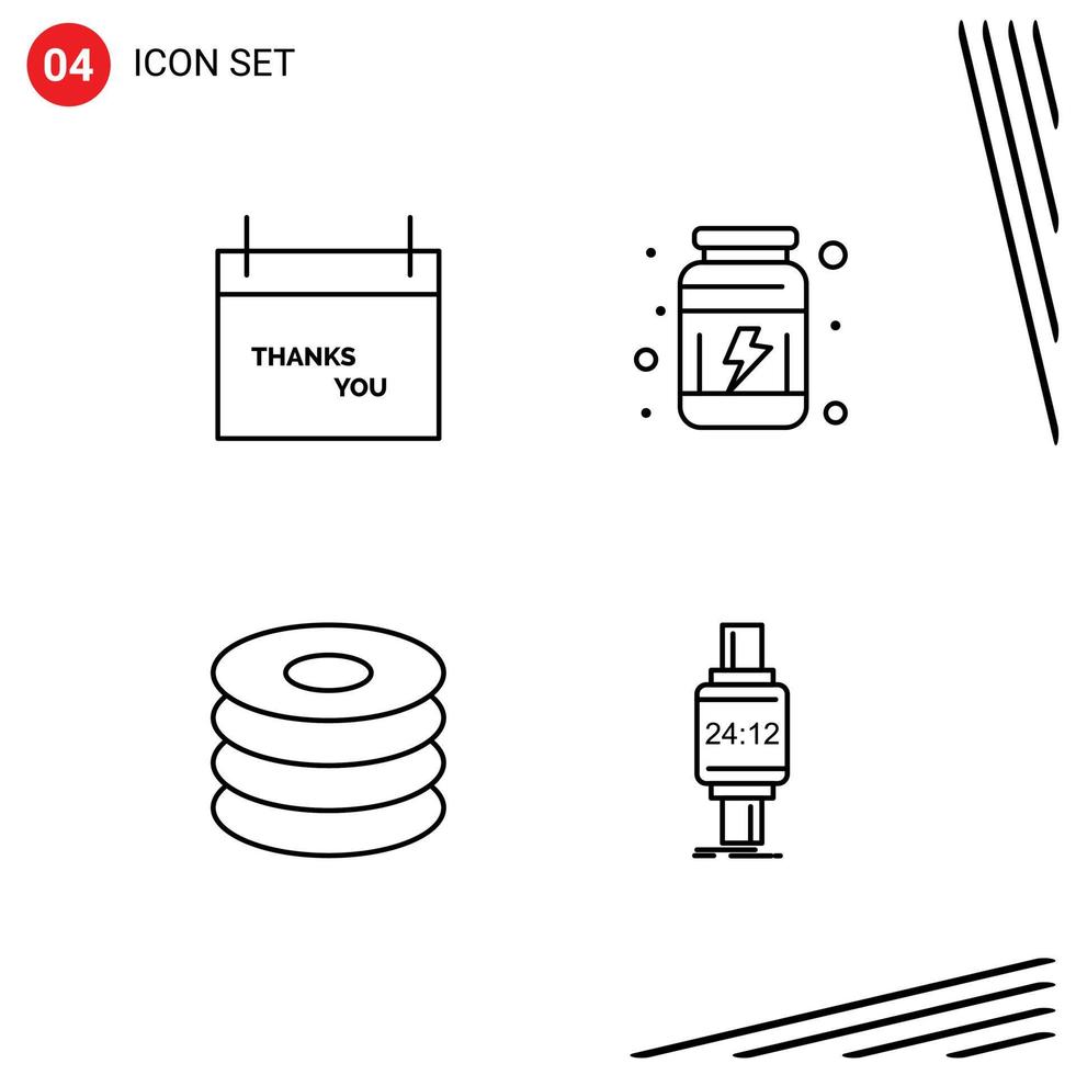 Group of 4 Modern Filledline Flat Colors Set for calendar drink thanksgiving supplement meal Editable Vector Design Elements