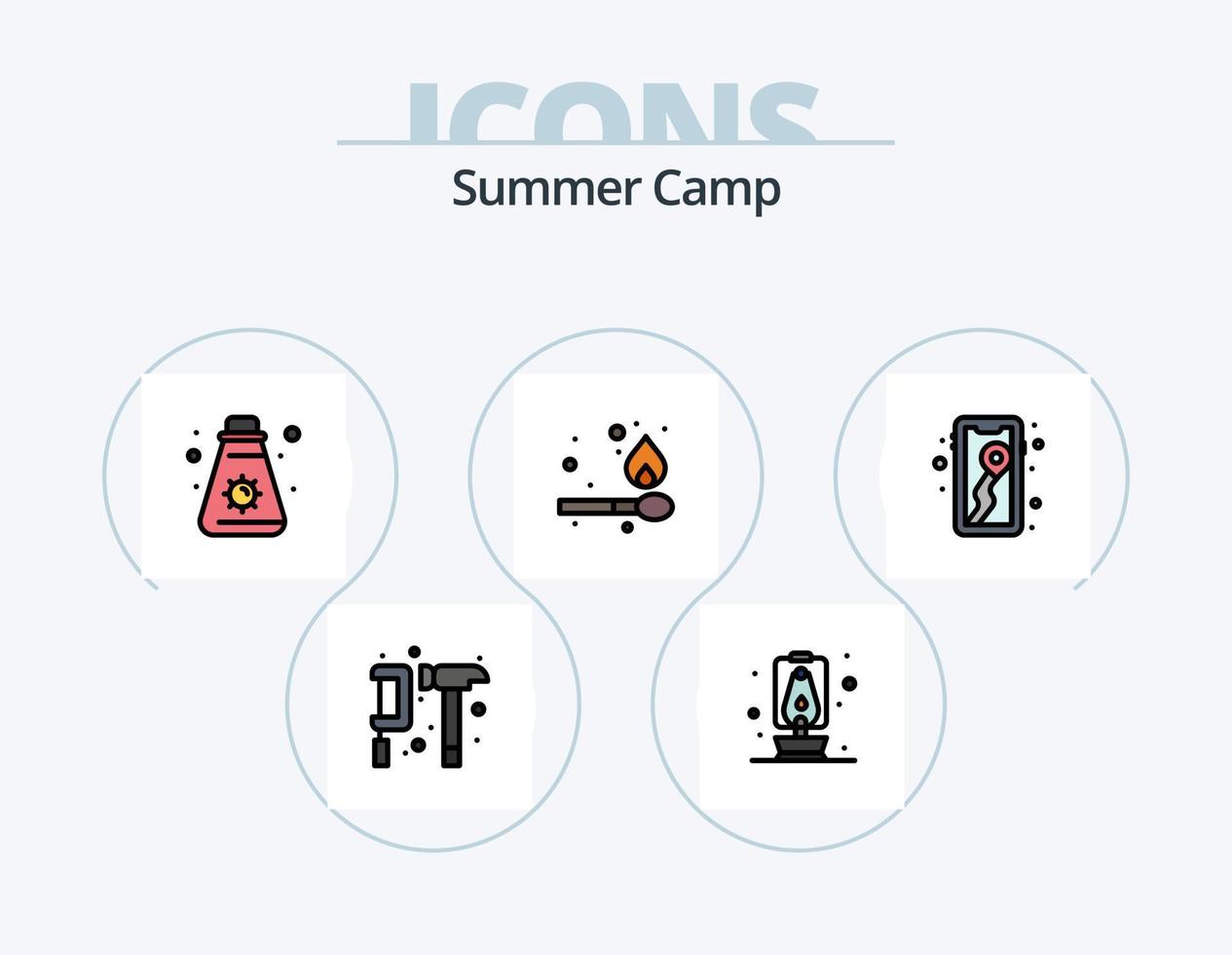 Summer Camp Line Filled Icon Pack 5 Icon Design. travel. chair. camping. travel. camping vector