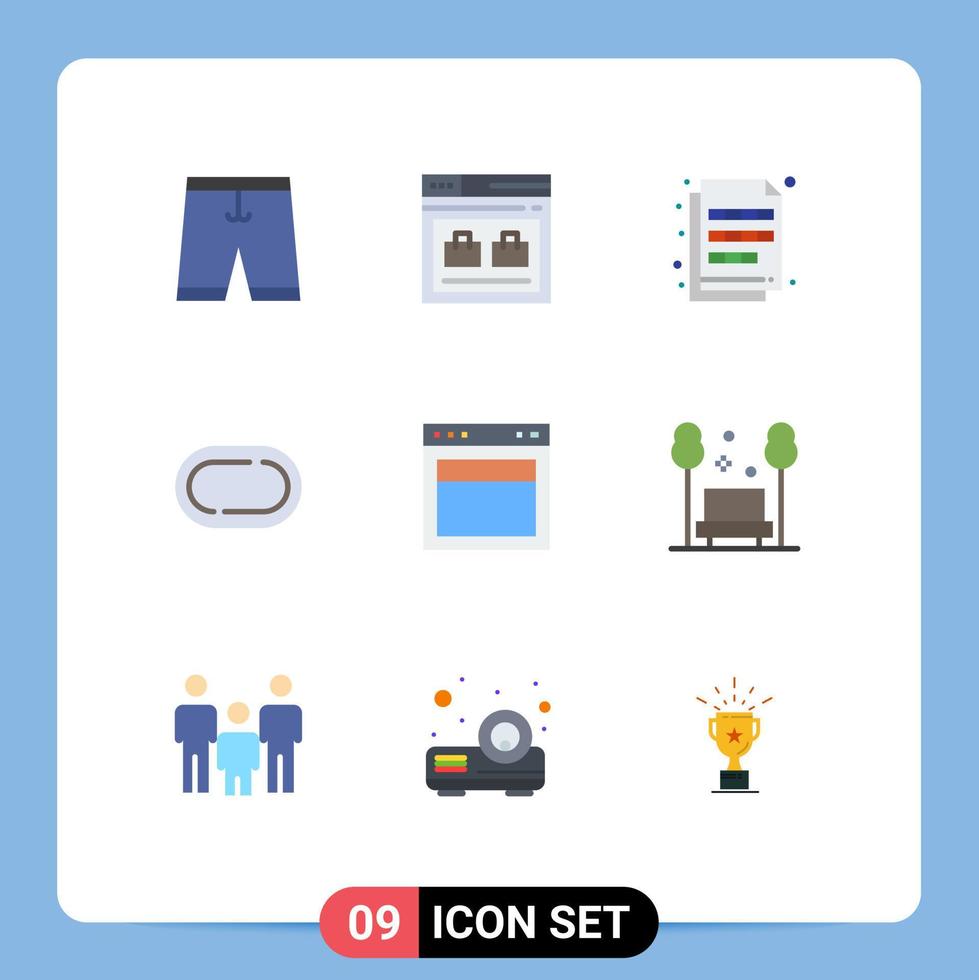 Mobile Interface Flat Color Set of 9 Pictograms of track road website swatch file Editable Vector Design Elements