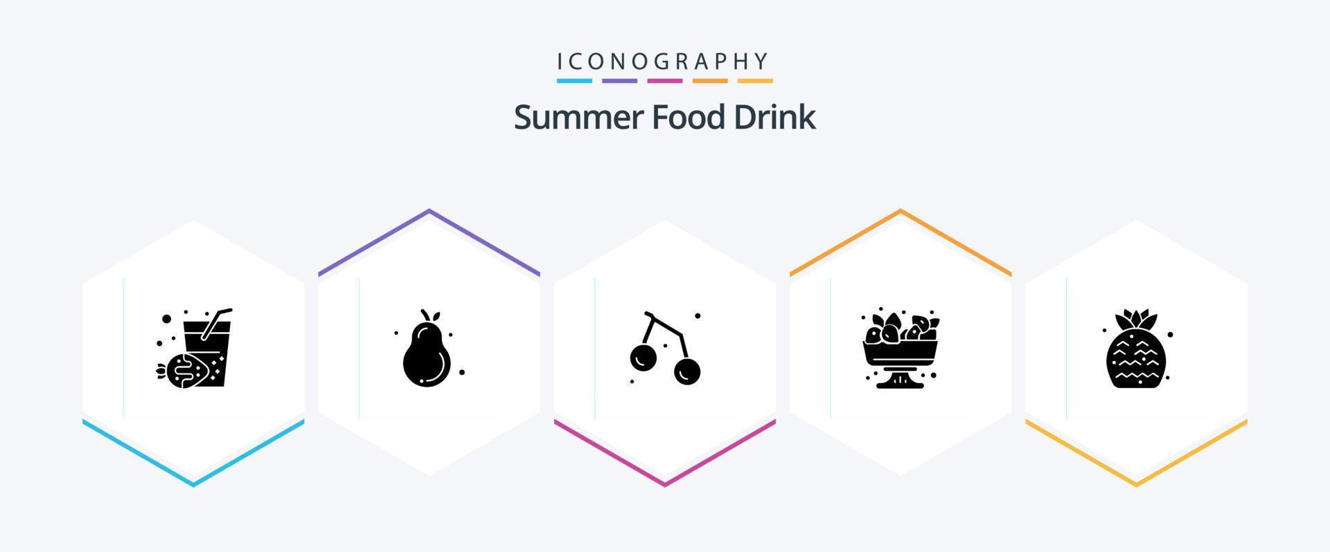 Summer Food Drink 25 Glyph icon pack including summer. strawberry. summer. summer. food vector