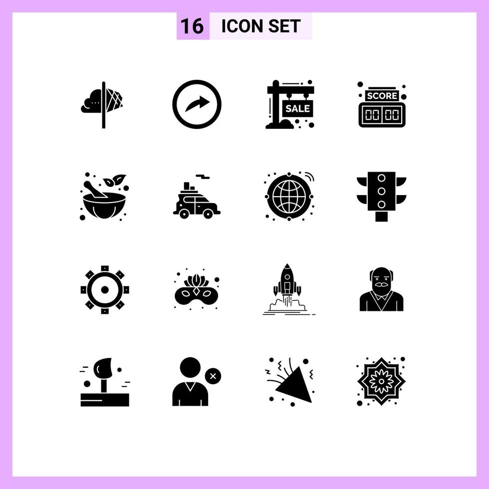 16 Universal Solid Glyph Signs Symbols of pestle score board digital season Editable Vector Design Elements