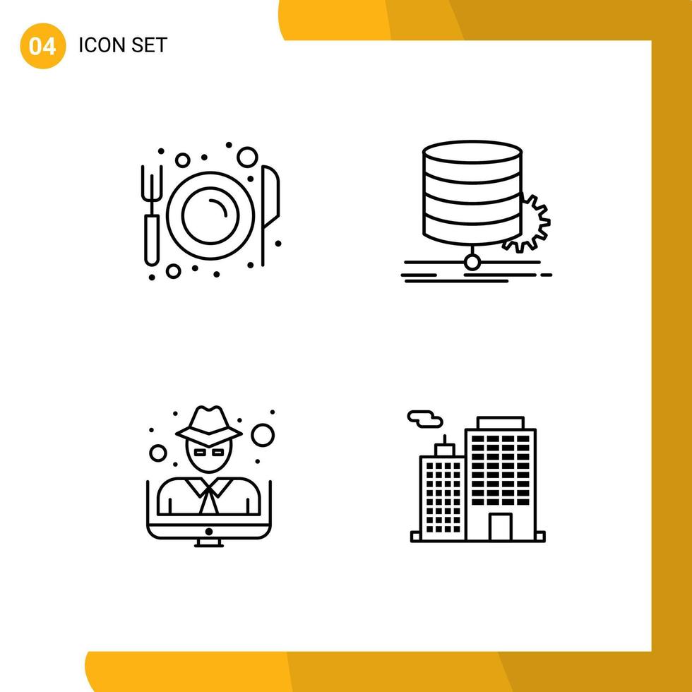 4 User Interface Line Pack of modern Signs and Symbols of dining flow plate chart man Editable Vector Design Elements