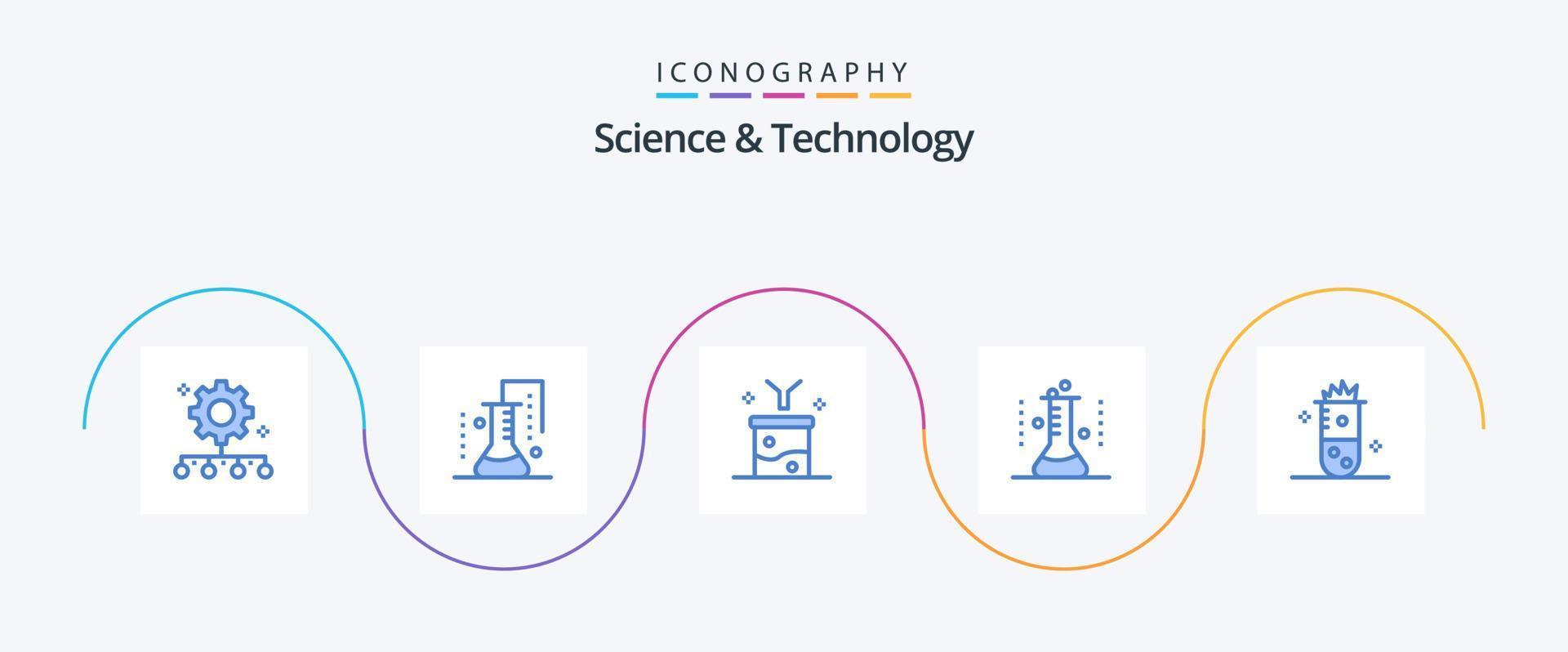 paquete de iconos azul 5 de ciencia y tecnología que incluye matraz de laboratorio. matraz químico. ciencia de la materia. información en bruto. filtrado de datos vector