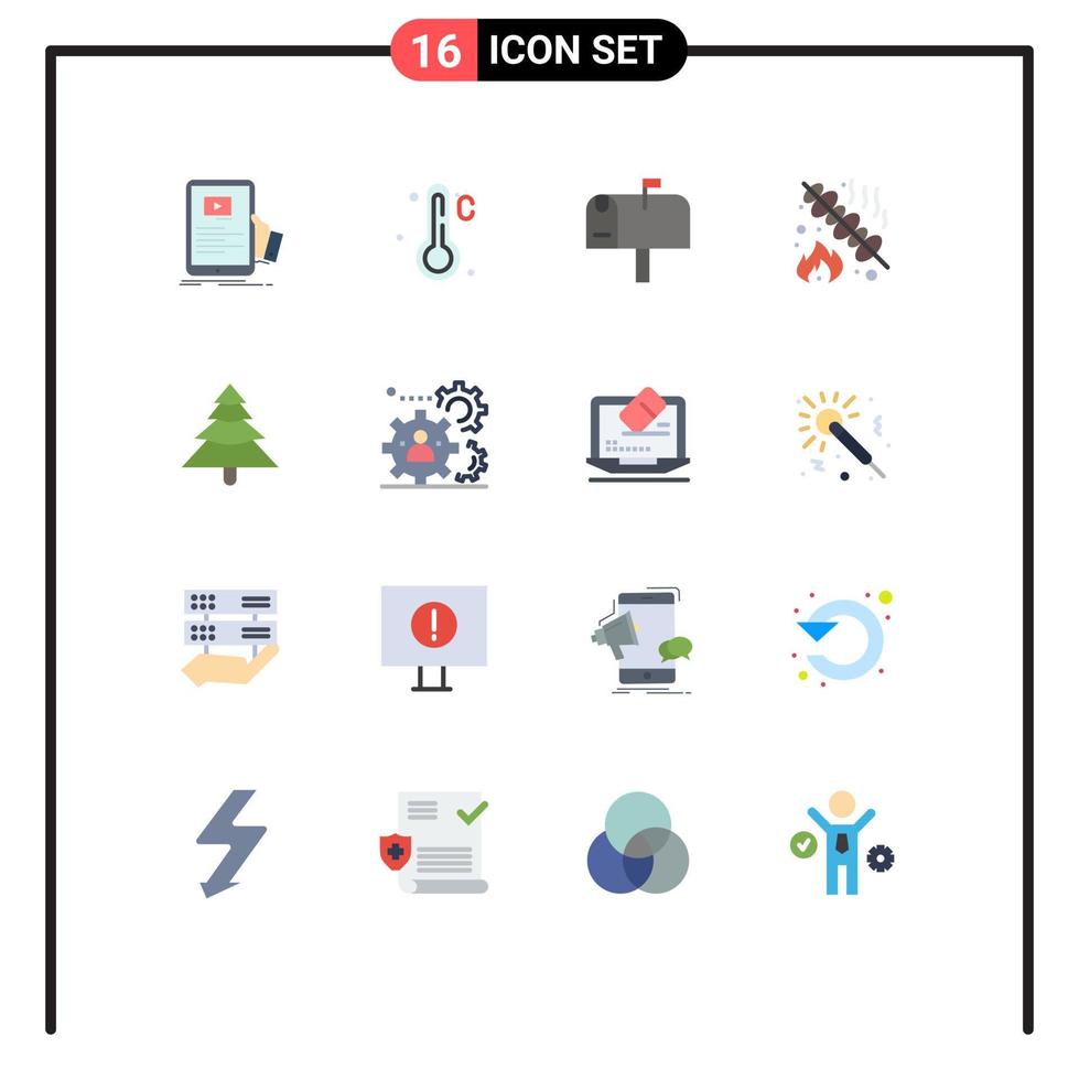 Universal Icon Symbols Group of 16 Modern Flat Colors of tree forest mail party food Editable Pack of Creative Vector Design Elements