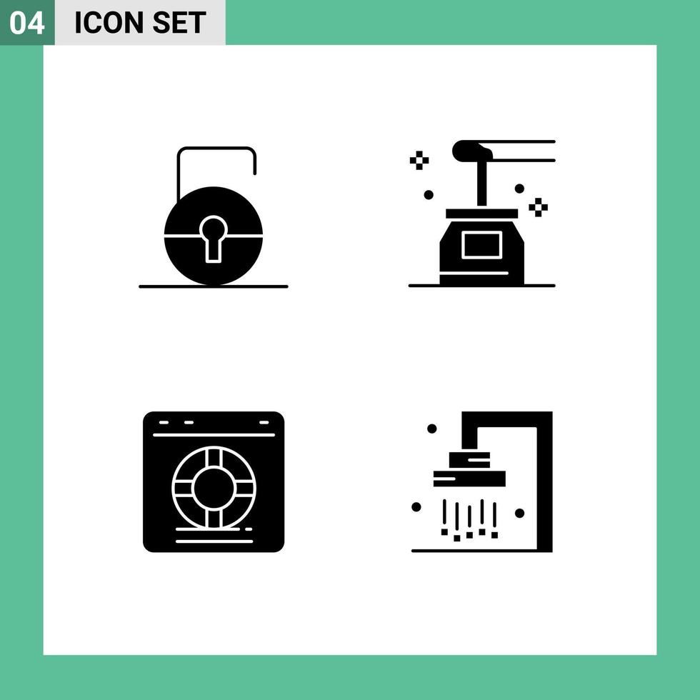 Mobile Interface Solid Glyph Set of 4 Pictograms of key help security oil online Editable Vector Design Elements