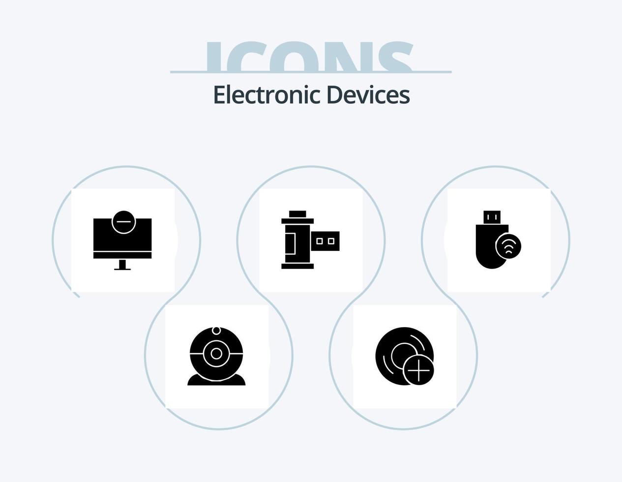 Devices Glyph Icon Pack 5 Icon Design. computers. photo. computers. film. monitor vector