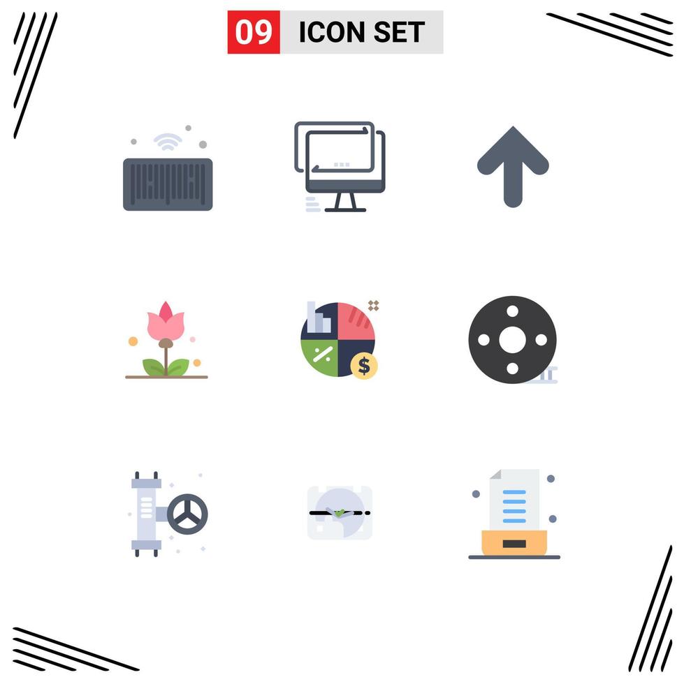 Modern Set of 9 Flat Colors Pictograph of investment present pc flowers upload Editable Vector Design Elements