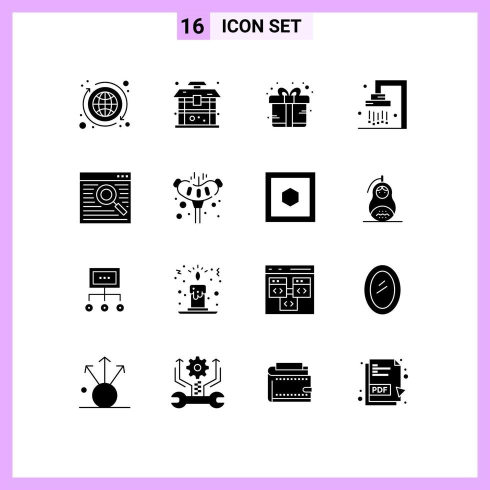 16 User Interface Solid Glyph Pack of modern Signs and Symbols of online shower box cleaning bath Editable Vector Design Elements