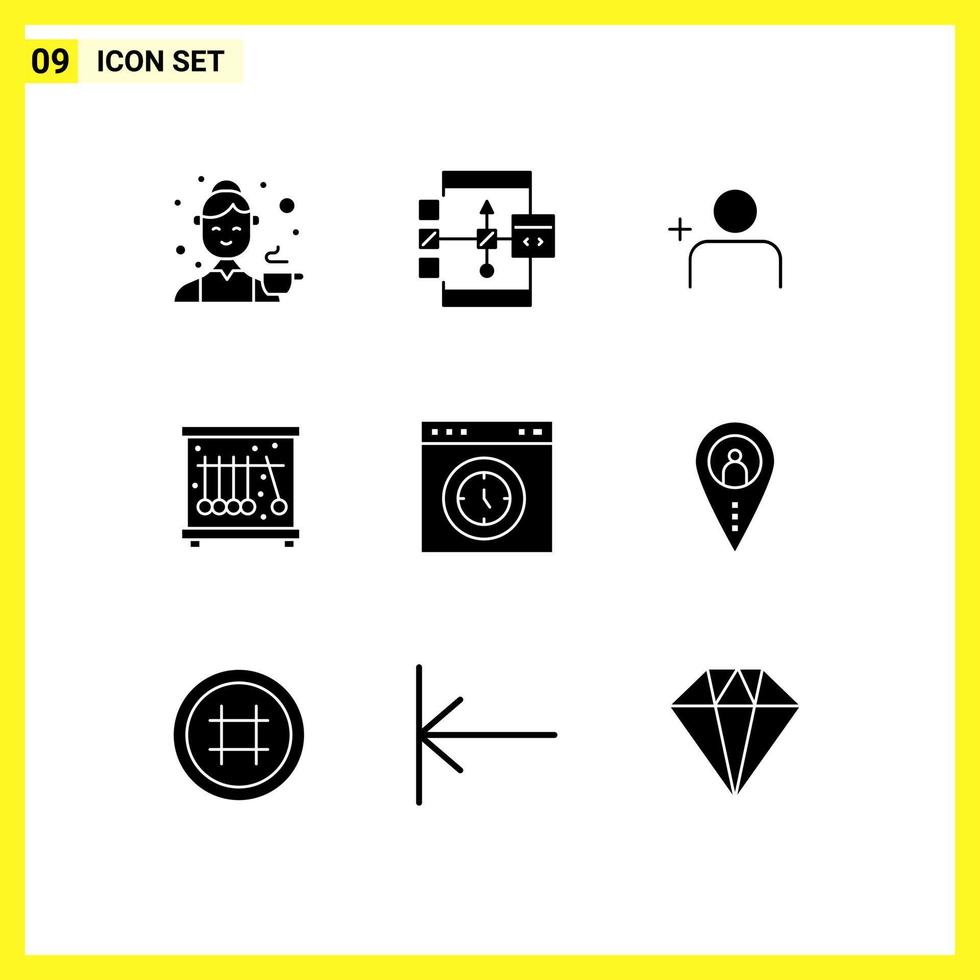 9 User Interface Solid Glyph Pack of modern Signs and Symbols of interface science development pendulum sets Editable Vector Design Elements