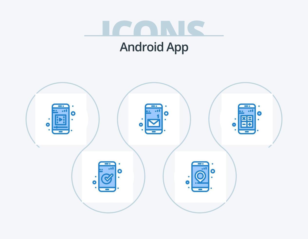 Android App Blue Icon Pack 5 Icon Design. calculator. app. mobile app. add. message vector