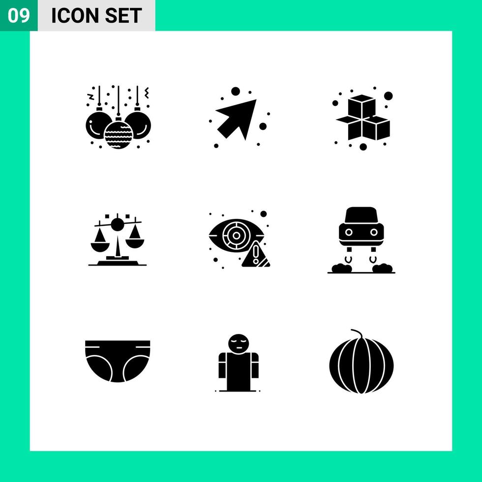 Pictogram Set of 9 Simple Solid Glyphs of eye cyber game crime justice Editable Vector Design Elements