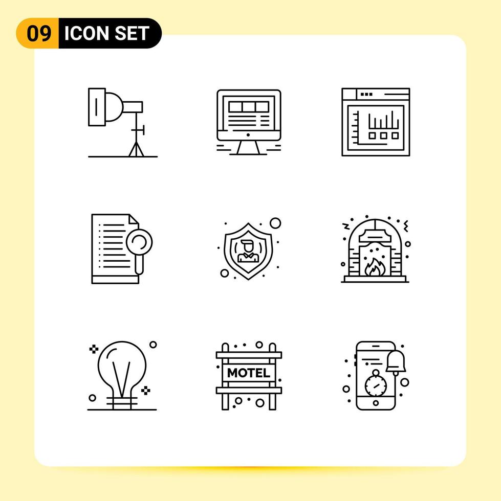 9 iconos creativos signos y símbolos modernos de búsqueda de acción archivo web elementos de diseño vectorial editables estáticos vector