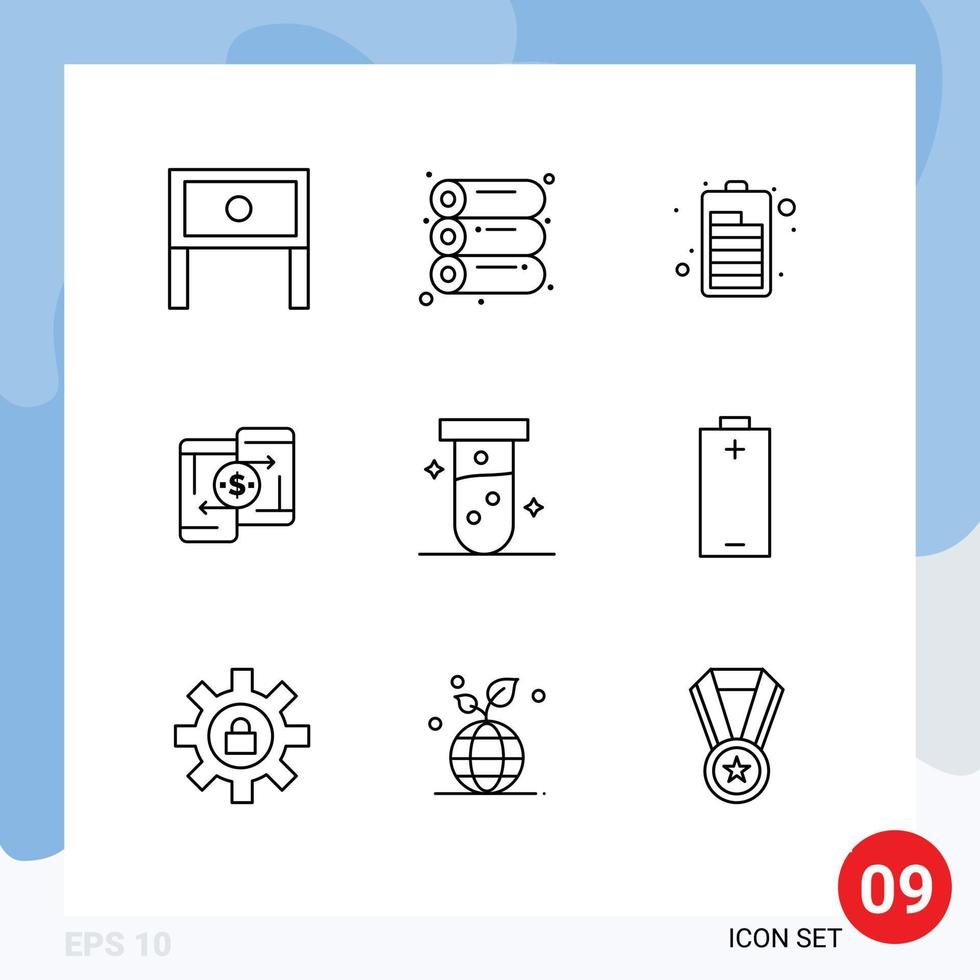 conjunto de 9 iconos de interfaz de usuario modernos signos de símbolos para elementos de diseño vectorial editables de dinero de igual a igual de batería de teléfono médico vector