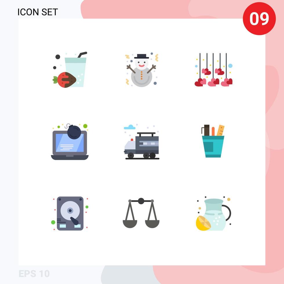 Stock Vector Icon Pack of 9 Line Signs and Symbols for city crime decoration computer attack Editable Vector Design Elements