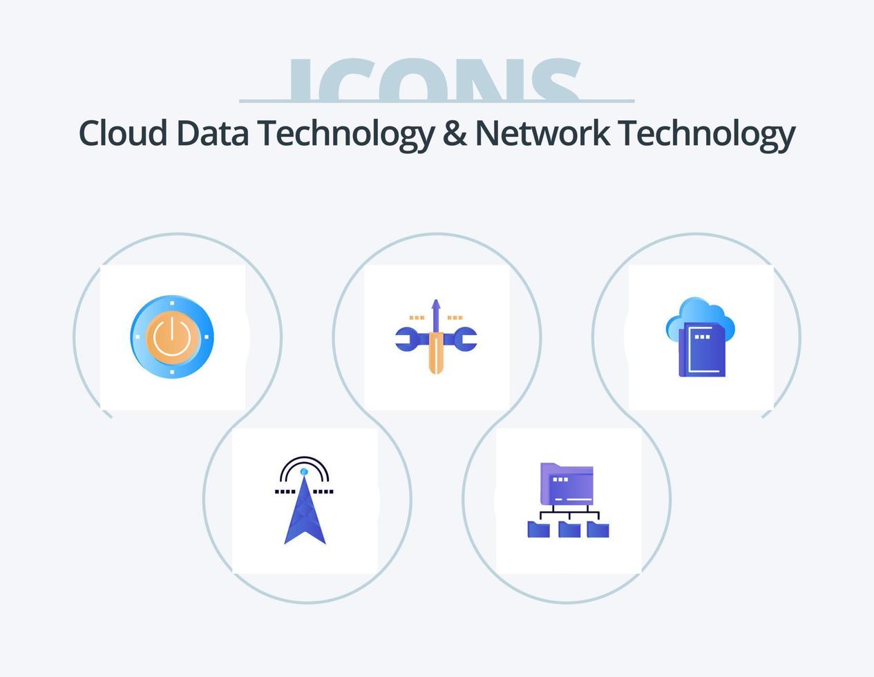 Cloud Data Technology And Network Technology Flat Icon Pack 5 Icon Design. cloud. screwdriver. computing. computing. computing vector