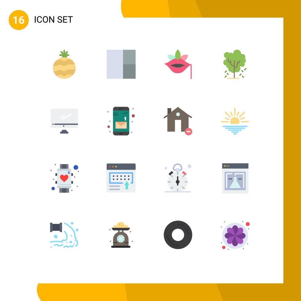Flat Color Pack of 16 Universal Symbols of imac monitor spring computer nature Editable Pack of Creative Vector Design Elements
