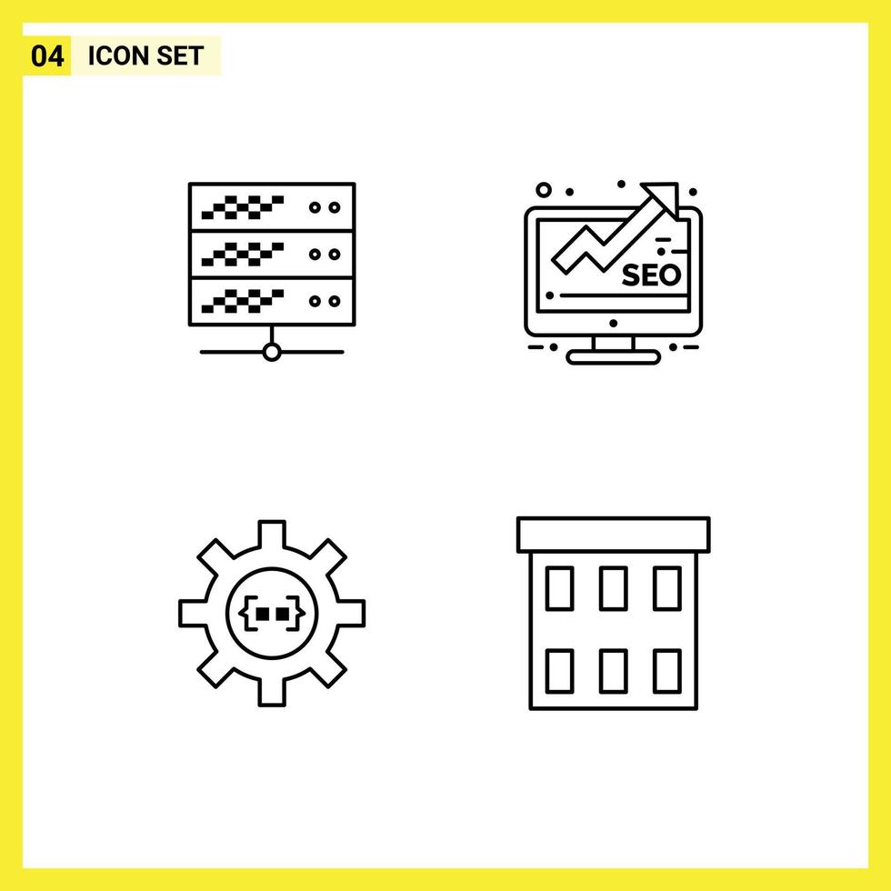 Editable Vector Line Pack of 4 Simple Filledline Flat Colors of hosting cog web monitor development Editable Vector Design Elements