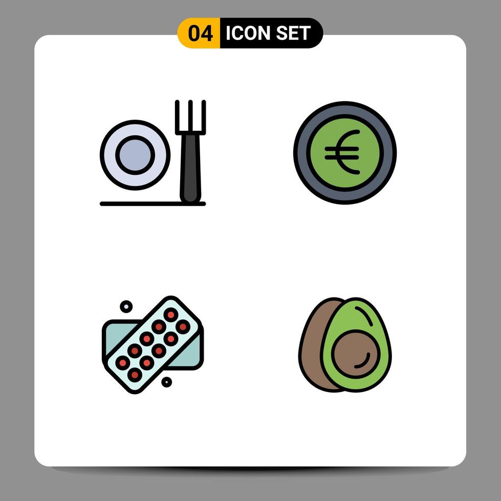 Stock Vector Icon Pack of 4 Line Signs and Symbols for fork egg coin tablet holiday Editable Vector Design Elements